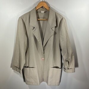 Laura Tyler Vintage Blazer Suit Jacket Taupe Oversized Baggy Cropped Sleeve